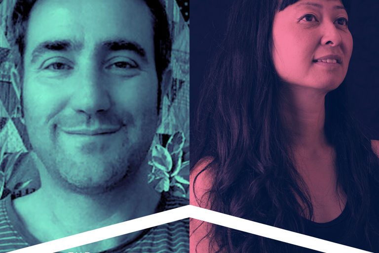 Portraits of two individuals with text at the bottom: "The Loft Hour, Berkeley Arts Research Center."