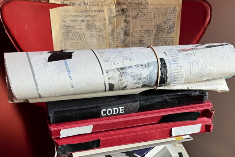 stack of books on a chair
