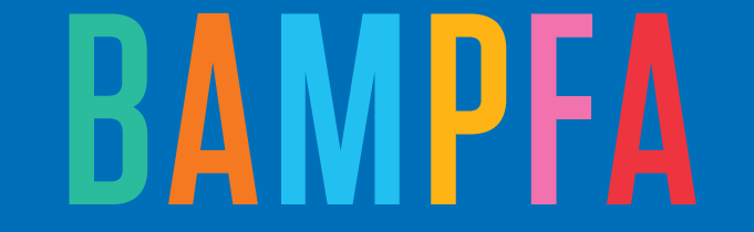 colorful bampfa logo against blue background