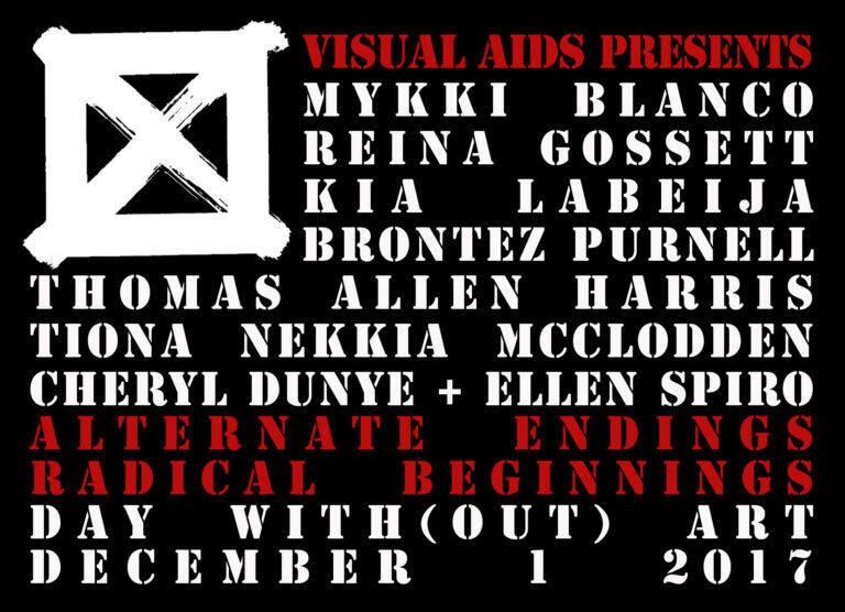 Flyer for Day without Art Featuring a box with a cross through it, the artists' names, and the info