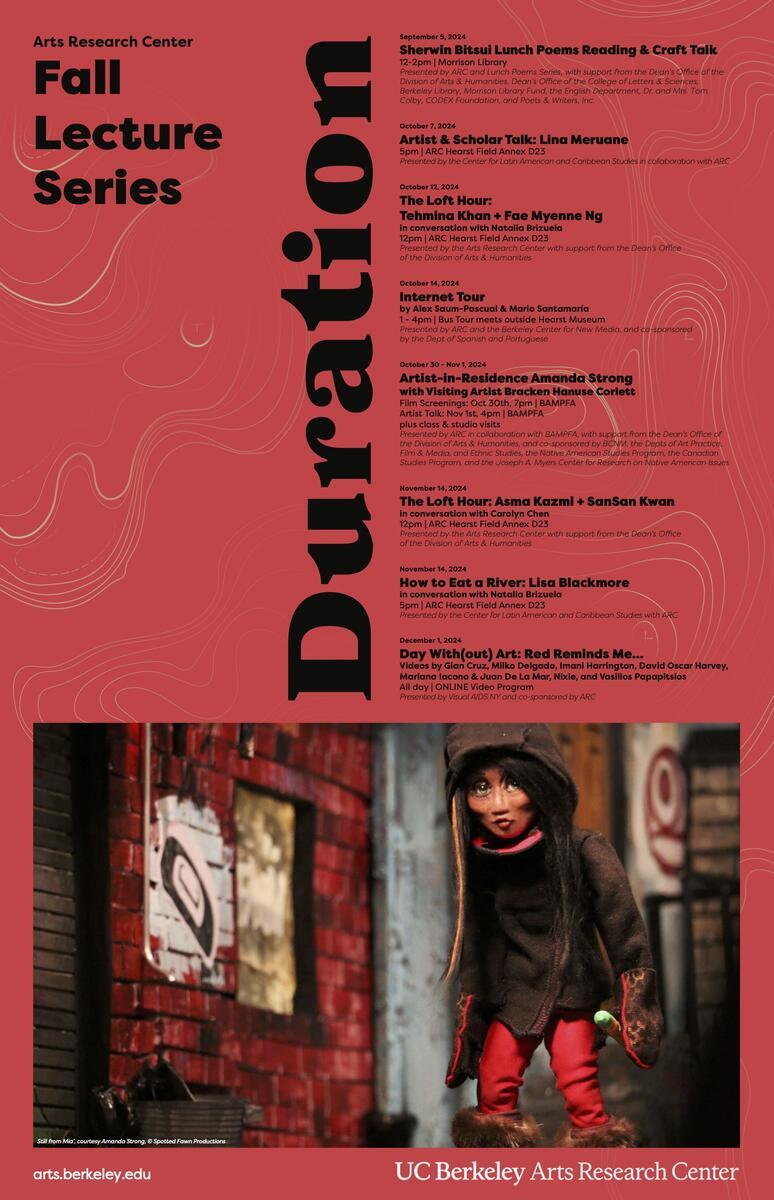red poster with image of a stop motion animation girl in alleyway