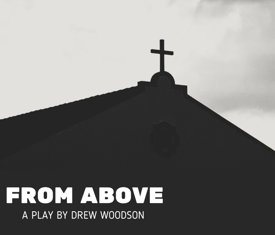 B/W photo of church in silouette against cloudy sky