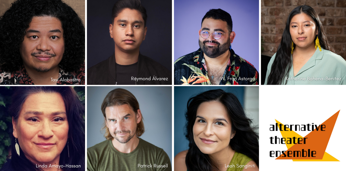 Collage of headshots of six individuals with diverse backgrounds, alongside the Alternative Theater Ensemble logo.