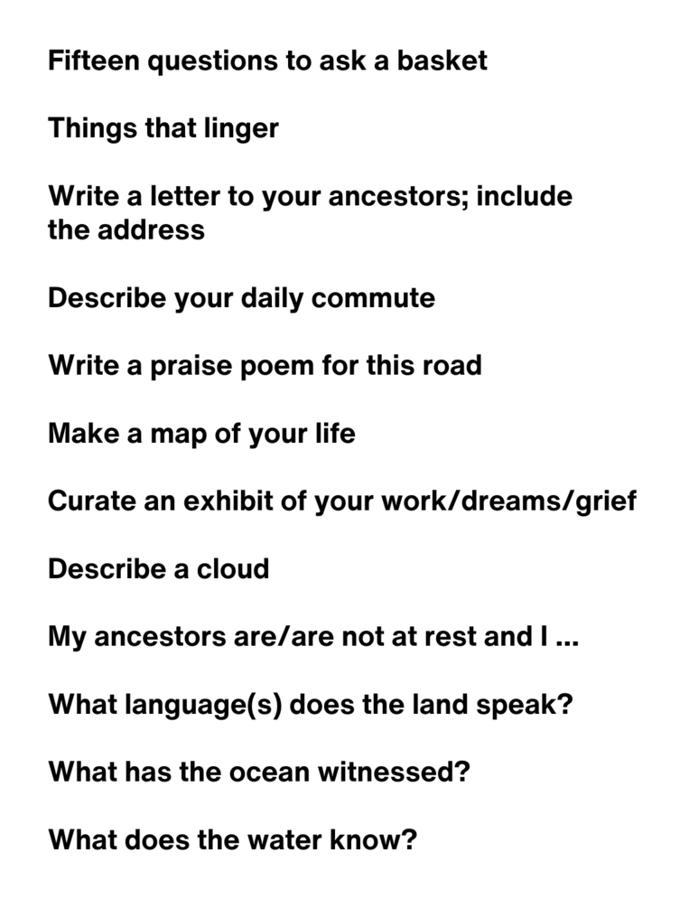 list of 12 writing prompts, black text on white page