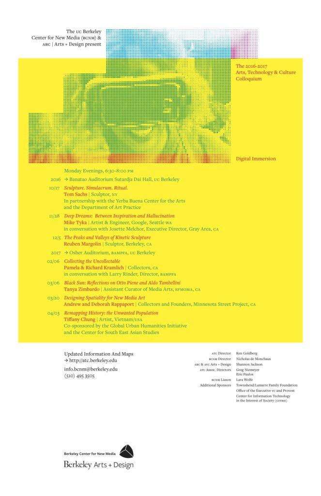 Flyer for Lecture Series, featuring a colorful pop-art-esque design with a woman using VR goggles