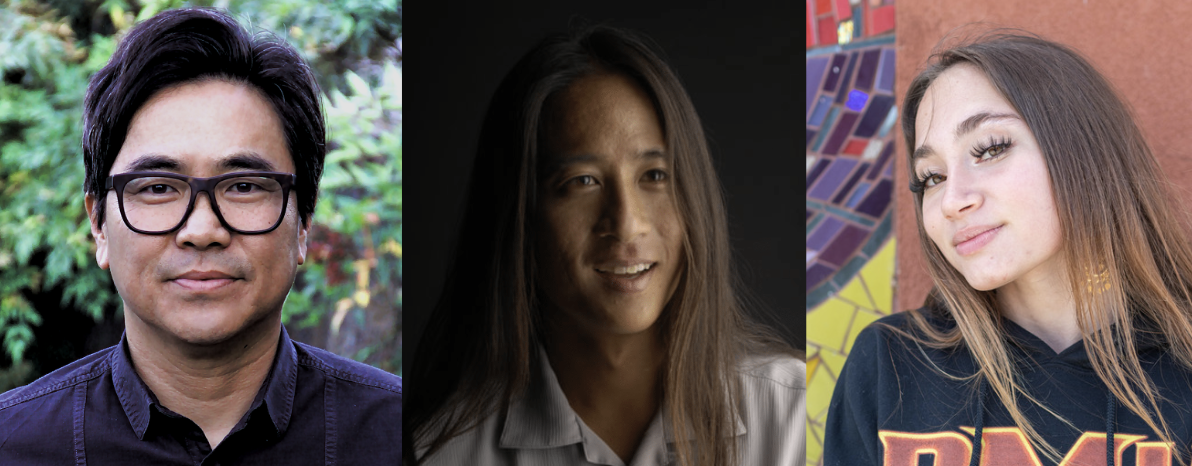 Headshots of Lee Herrick, Nadia Elbgal, and Kealoha