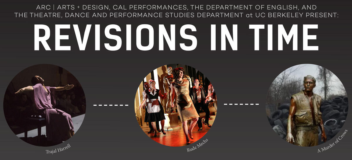 Flyer featuring the title "Revisions in Time" and 3 circular photos of the artists