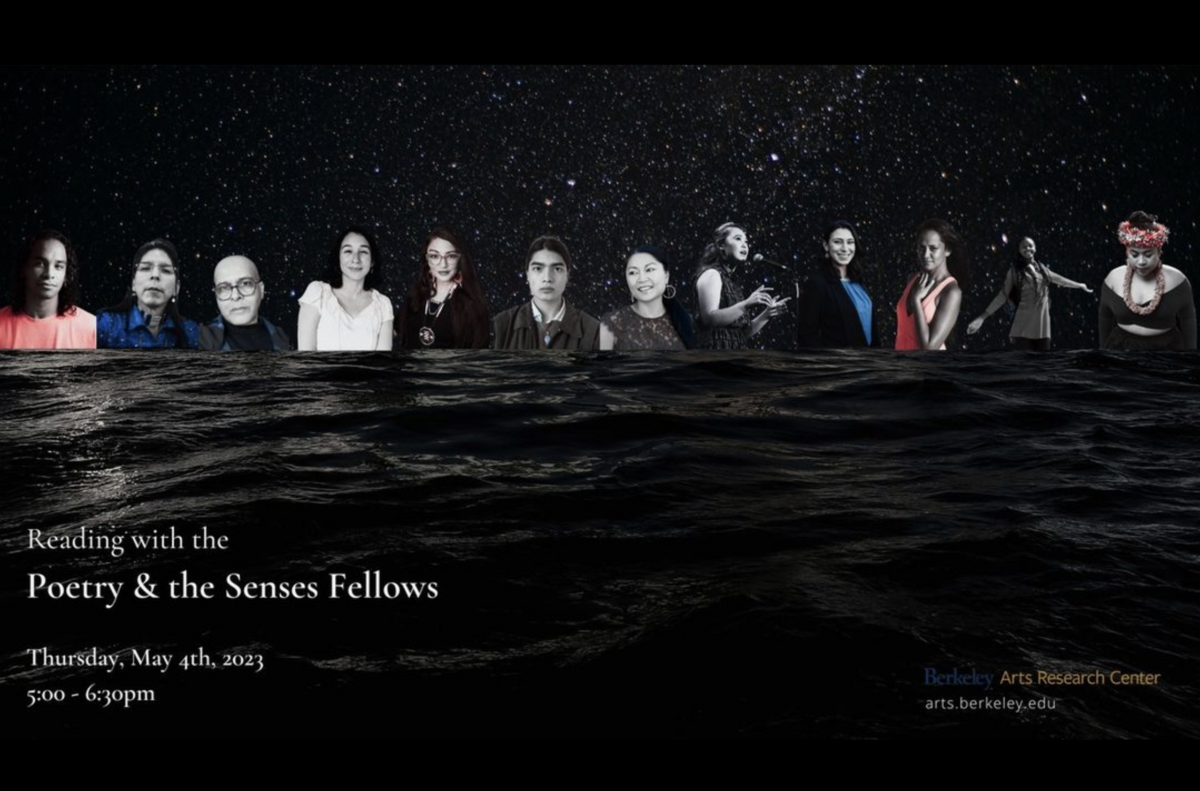 Promotional image featuring a group of individuals standing in a row against a starry night sky backdrop, with details for the Berkeley Arts Research Center featured at the bottom.