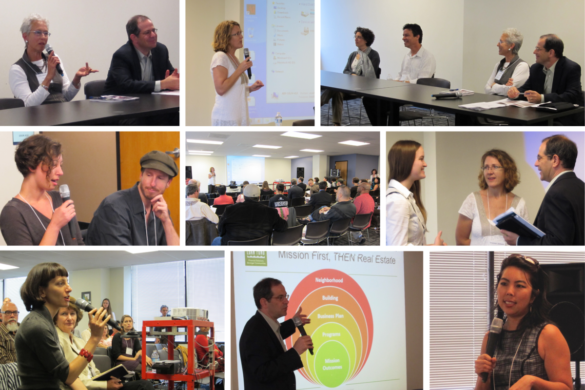 Collage of professional conference scenes with speakers and audience interaction.