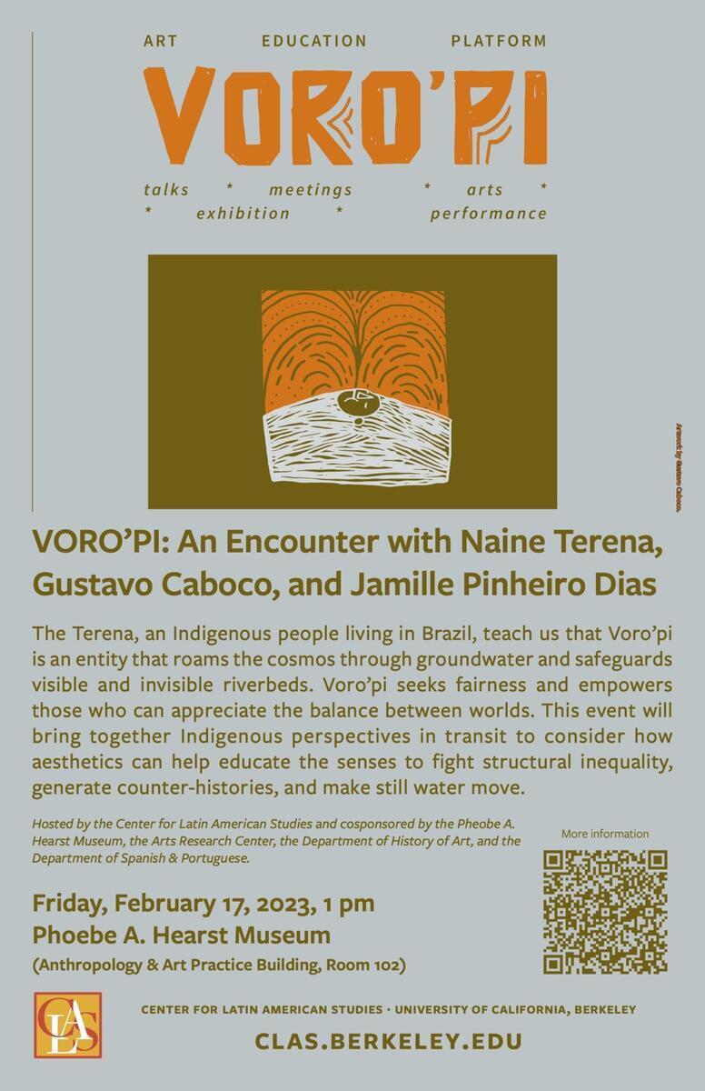 Flyer for voro'pi featuring a woodblock print of a volcano