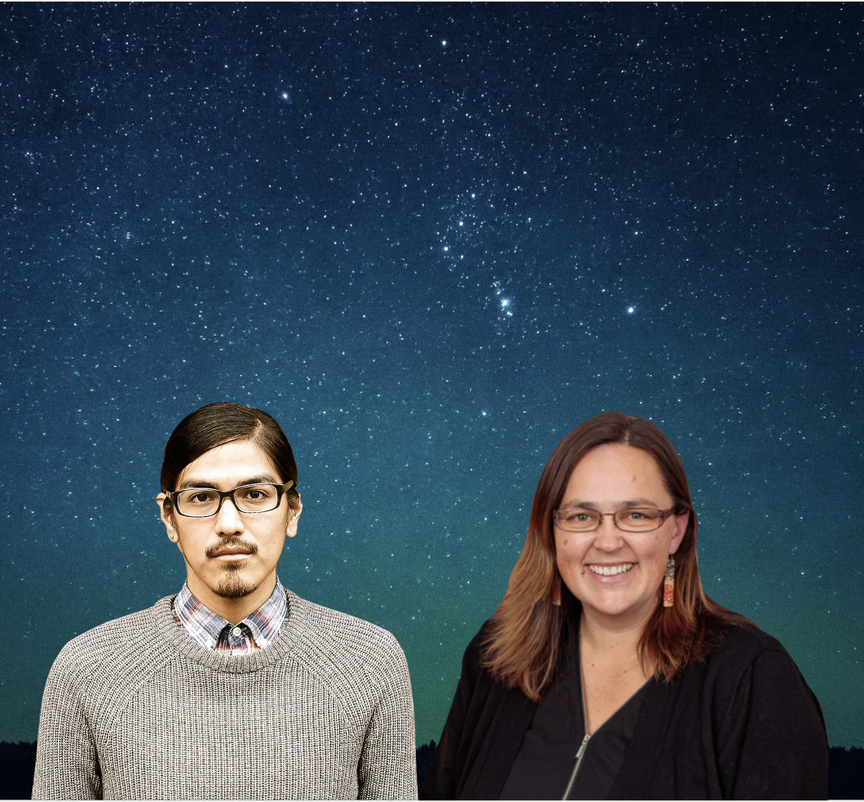 Headshots of Michael Wasson and Alice Te Punga Somerville in front of a starry sky